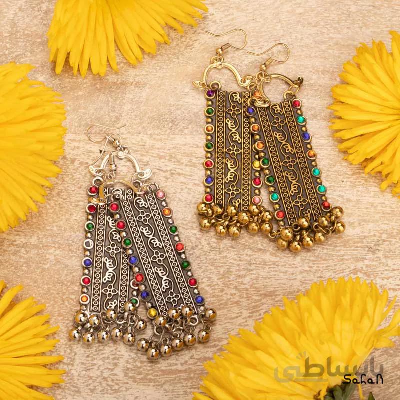 گوشواره هندی نگین دار رنگی