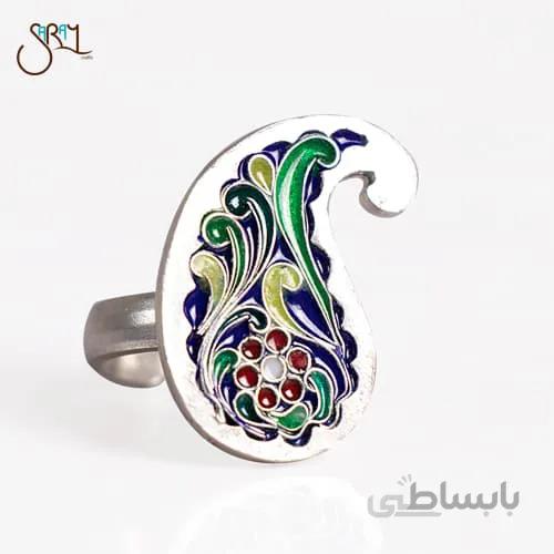 انگشتر نقره مینا کاری دست ساز بته جقه مدل 0111