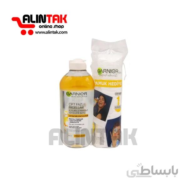 پک محلول میسلار پاک کننده دو فاز Micellar و پد 70 عددی گارنیر حجم 400 میلی لیتر