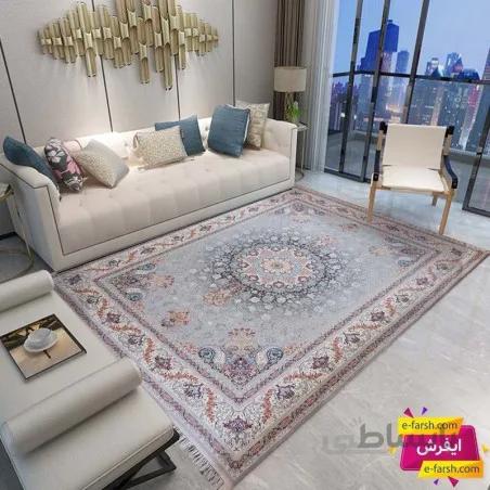 فرش ماشینی پرشین مشهد طرح 36013 نقره ای گل برجسته