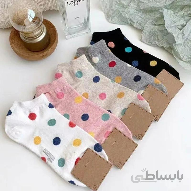 جوراب مچی زنانه رنگی طرح خال دار