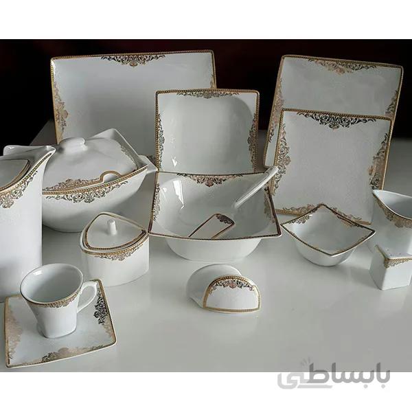 سرویس غذاخوری 30 پارچه ( 6 نفره ) چهار گوش (فلت) چینی پردیس گل آرایی مرسده کد 261