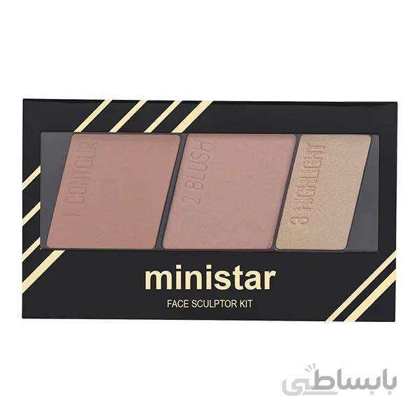 پالت ۳ در ۱ هایلایتر،رژگونه و کانتور مینی استار (Ministar Highlighter Blush Contour 3 in 1-Code 09)