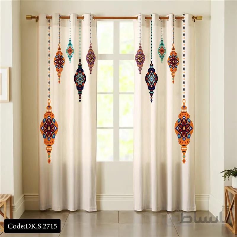 پرده پانچی (هازان و مخمل)کد DK.S.2715 طرح ایرانی و سنتی اسلیمی آویز
