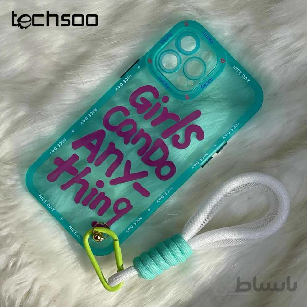 قاب موبایل آیفون دخترها پاستیلی سبز + بند ست