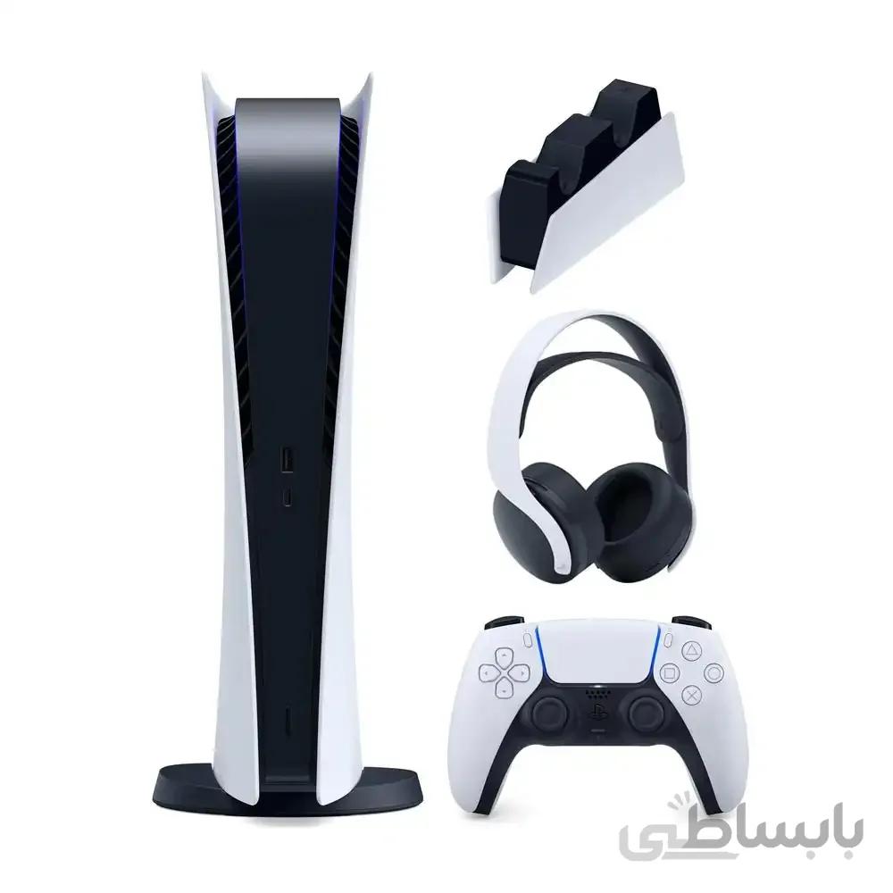 مجموعه کنسول بازی سونی مدل PlayStation 5 Digital ظرفیت 825 گیگابایت به همراه هدست - پایه شارژر و دسته اضافه