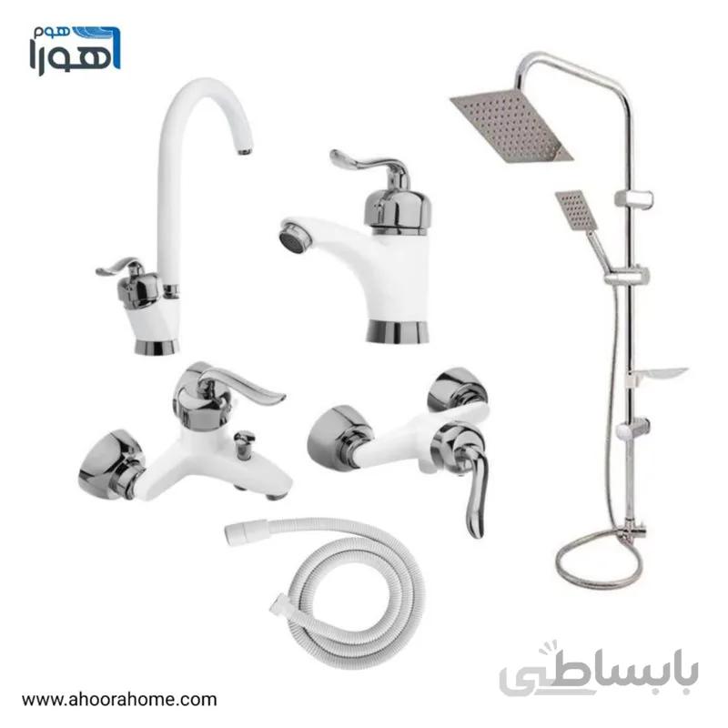 پک شیرآلات مدل آوا سفیدکروم + علم دوش یونیورست + شلنگ توالت