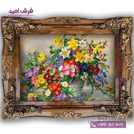 تابلو فرش ماشینی طرح تابلو سبد گل کد 5023 فرشان
