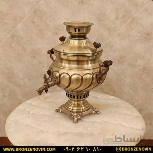 سماور زغالی برنجی ۸ لیتری طرح آنتیک