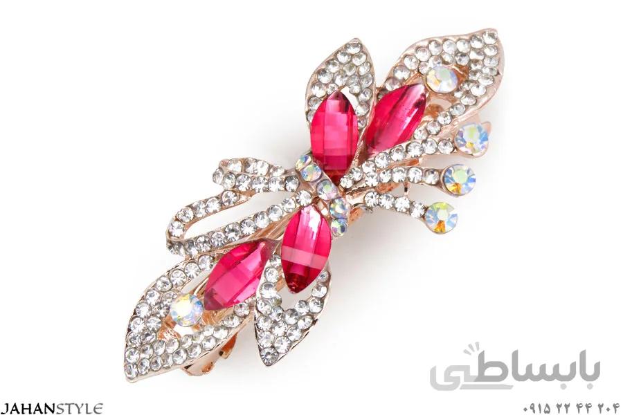 گیره مو فلزی نگین دار طرح پاپیون قرمز