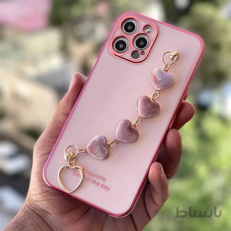 قاب آیفون مدل آویزدار قلب مخملی براق