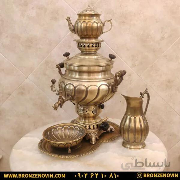 سماور برنجی گازی ۸ لیتری آنتیک با سرویس