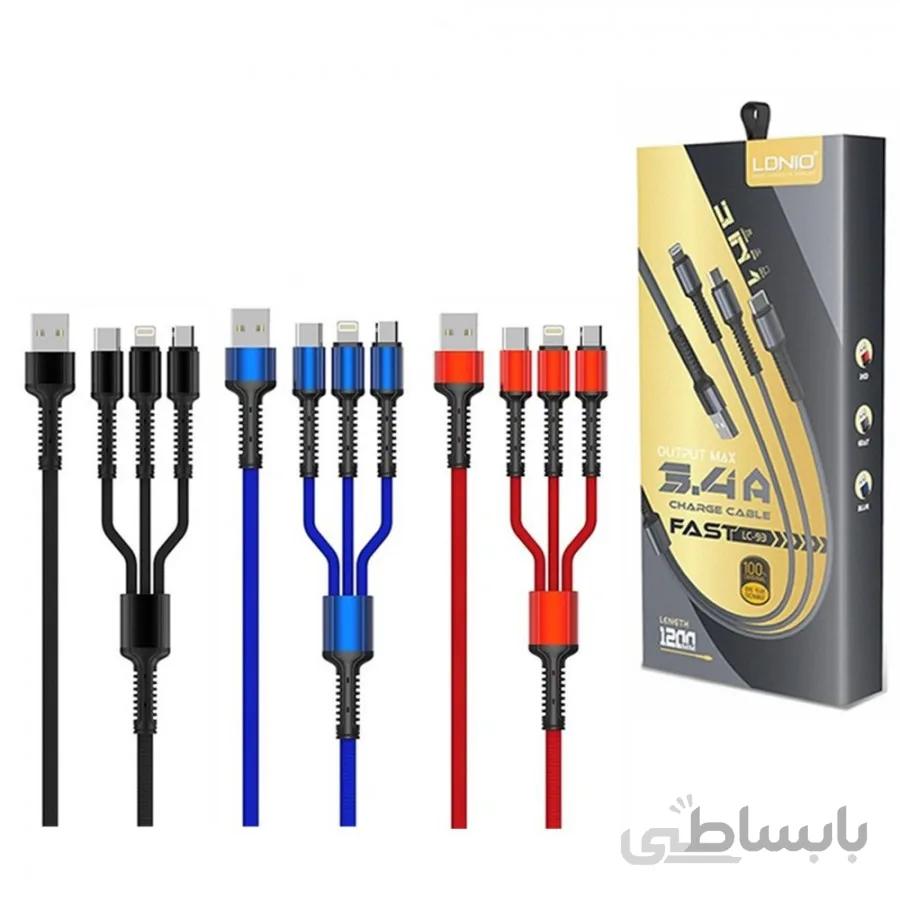 کابل تبدیل USB به microUSB/USB-C/لایتنینگ الدینیو مدل LC93 طول 1.2 متر