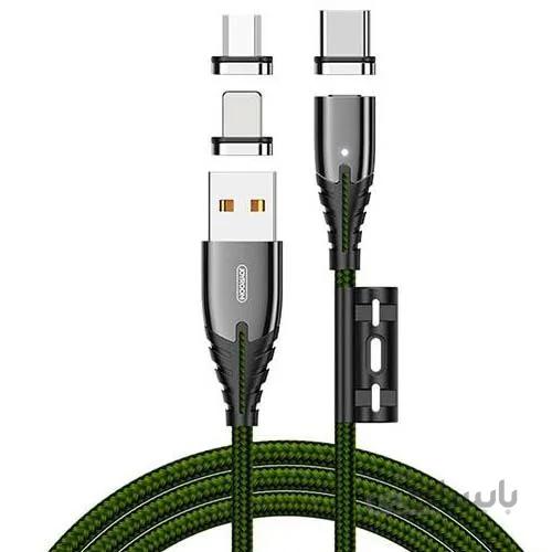 کابل مگنتی سه سر جویروم Joyroom S-M408 3 In 1 Magnetic Cable توان 3 آمپر طول 1.2 متر ا Joyroom S-M408 3 In 1 Magnetic Cable