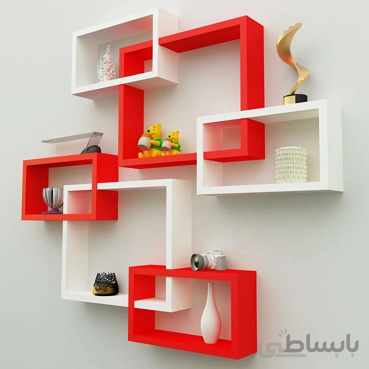 شلف دیواری دوبل ۶ تیکه قرمز و سفید