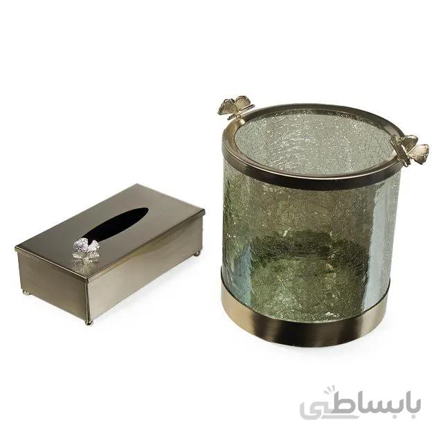 ست سطل و جا دستمال سالینو مدل استوانه نقره ای کد N-416413