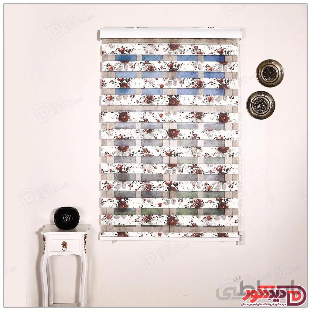 پرده زبرا گل دار چاپی دو رو کد H-109