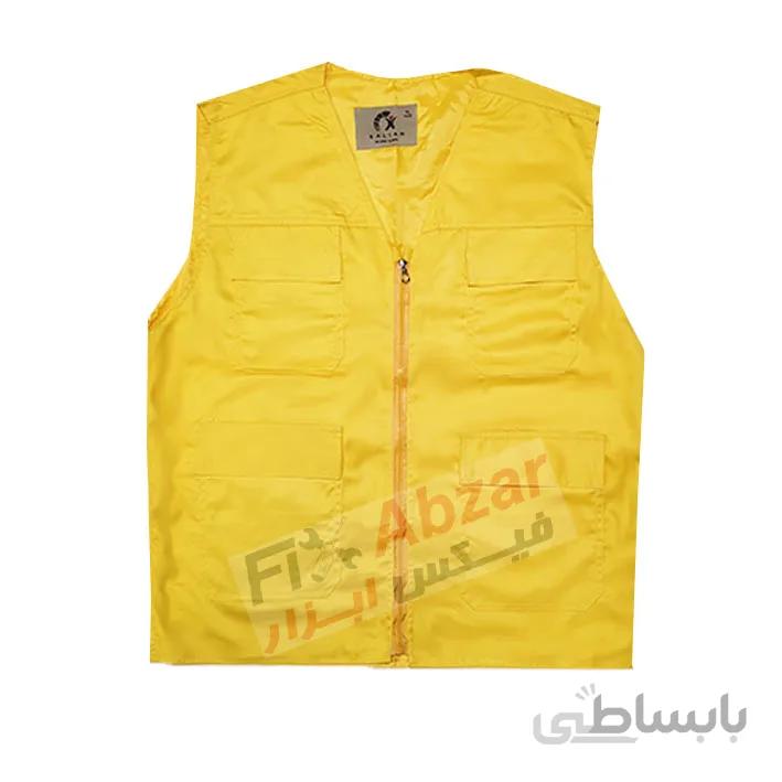 جلیقه تبلیغاتی زرد چهار جیب سالیان با پارچه کجراه