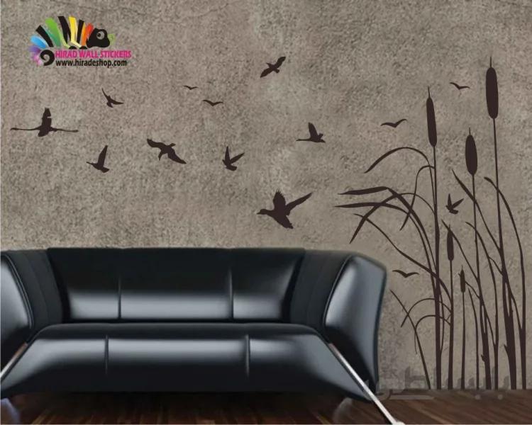 استیکر و برچسب دیواری نیزار،بامبو و پرنده Bamboo wallsticker کد h002