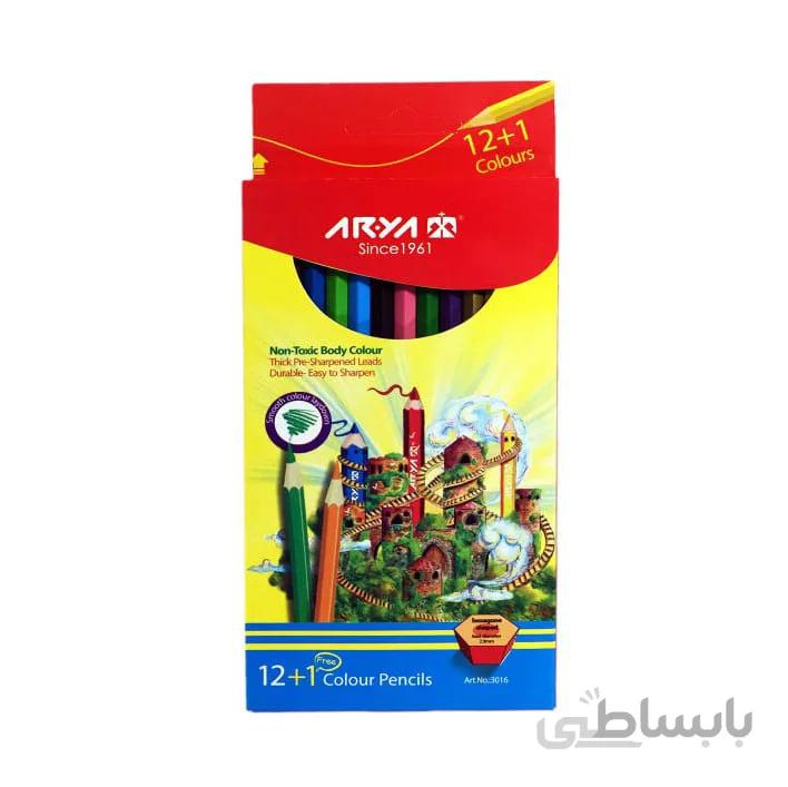 مداد رنگی ۱+۱۲ رنگ مقوایی آریا ا -