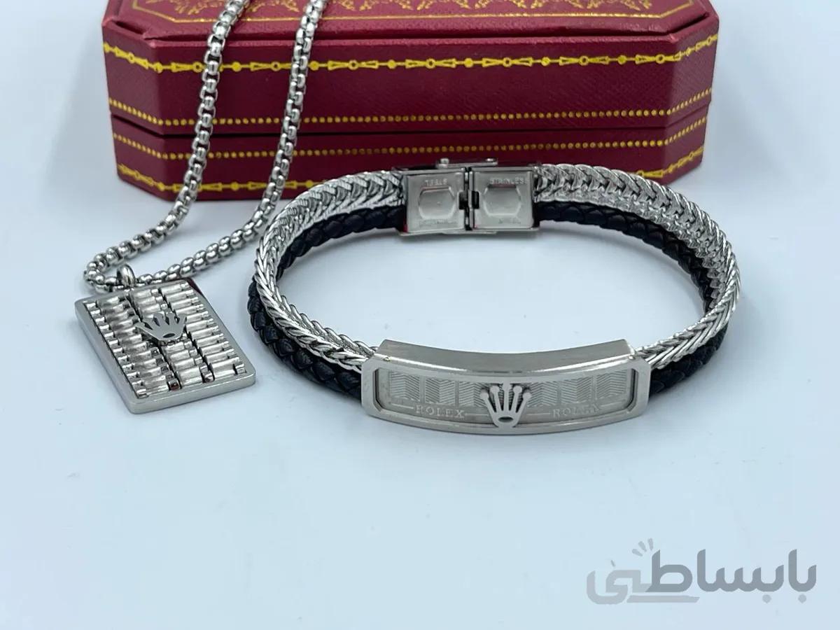 ست دستبند و گردنبند رولکس نقره ای