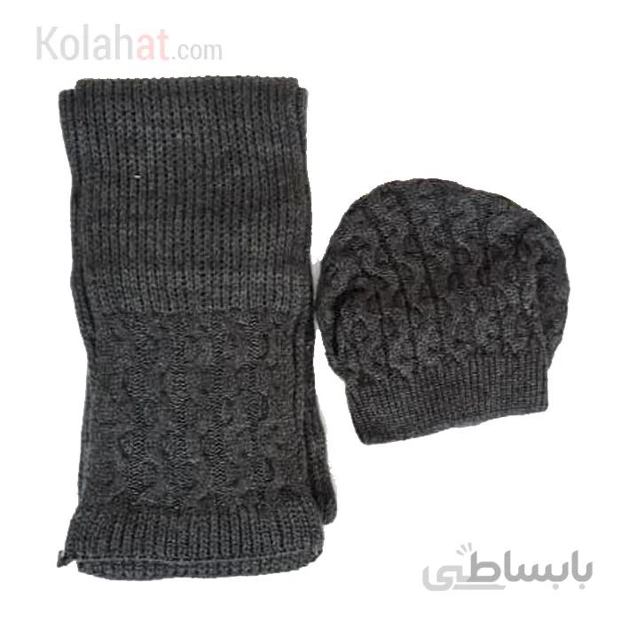شال و کلاه فرانسوی بافت زنانه ضخیم زغال سنگی تیره کد128