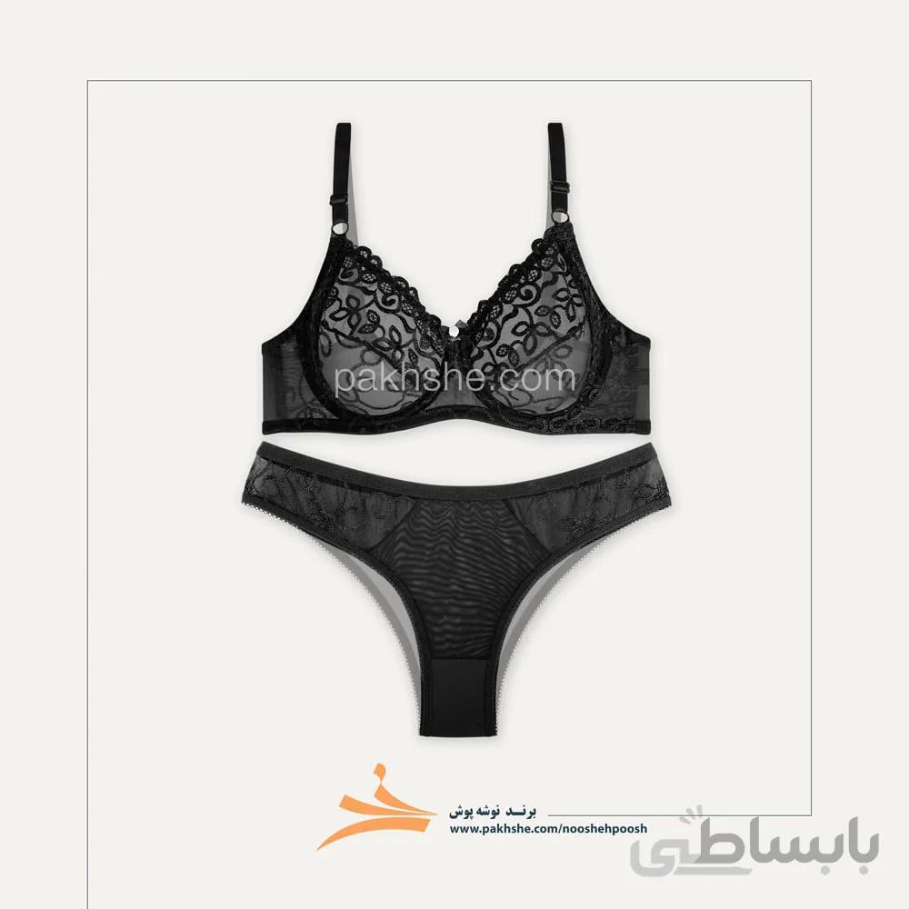 ست سایز بزرگ مشکی تورگاز فنردار برند نوشه پوش کد 49101