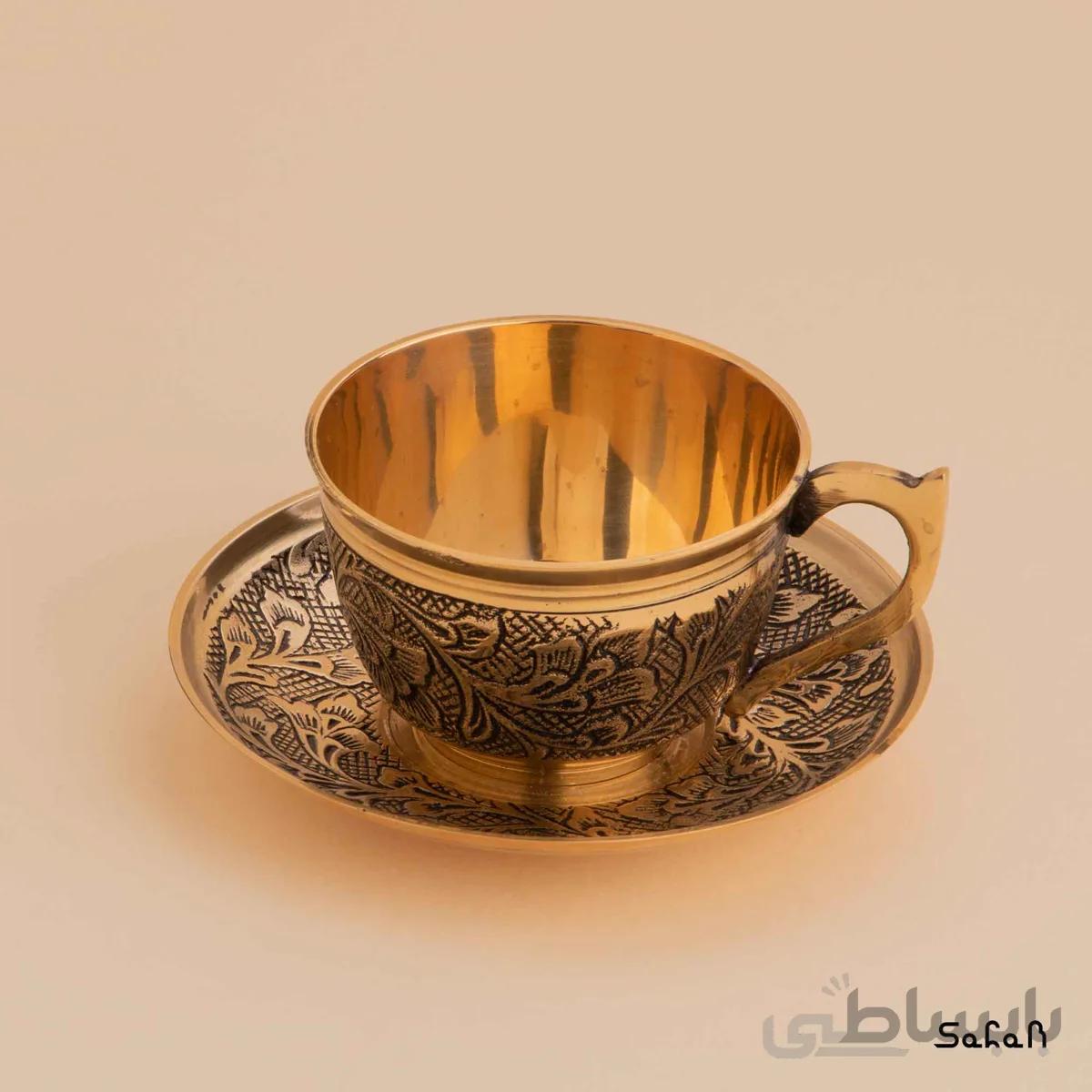 فنجان و نعلبکی برنجی طلایی مدل لیلیوم
