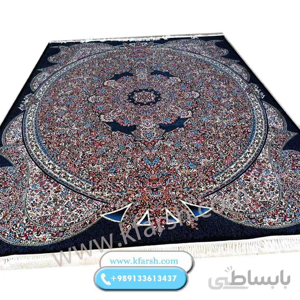 فرش کرمان طرح شاپرک سرمه ای