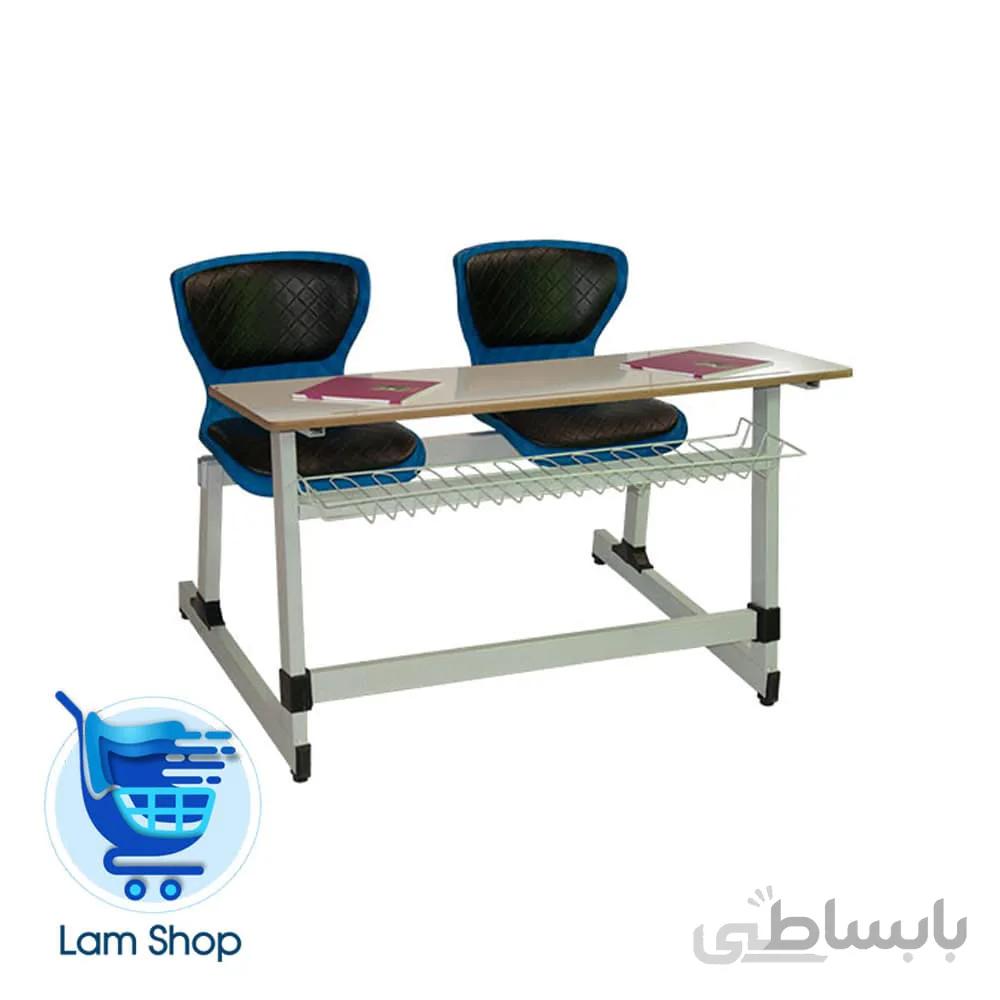 نیمکت متصل مدرسه ای دیاموند بدون تشک و پشتی بدون جاکتابی BTS202 بنیزان (دو نفره)