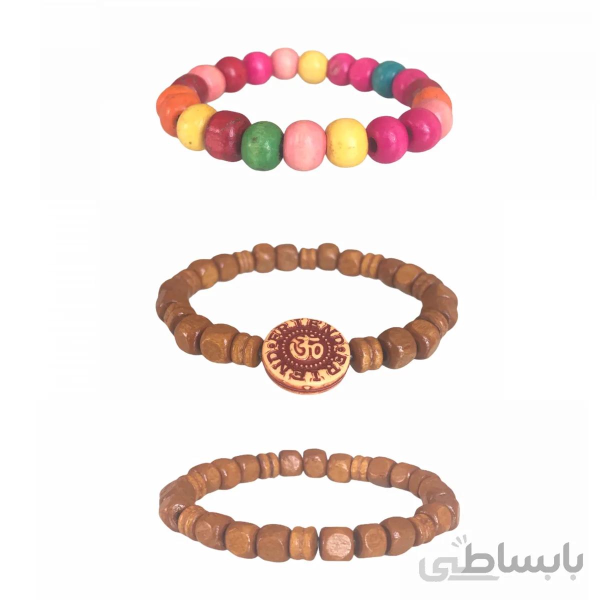 دستبند مهره چوبی مجموعه ۳عددی