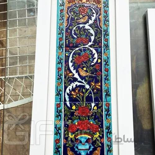 تابلو کاشی هفت رنگ سنتی طرح گل مرغ سه تکه