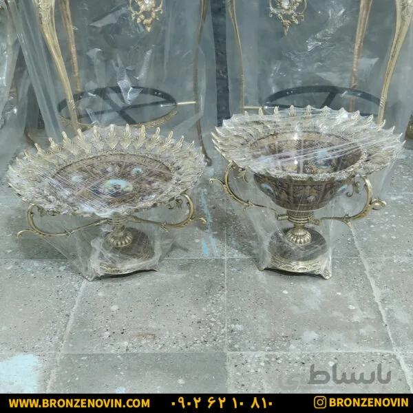 ست پذیرای میوه خوری برنزی و شیرینی خوری برنزی طرح صدف