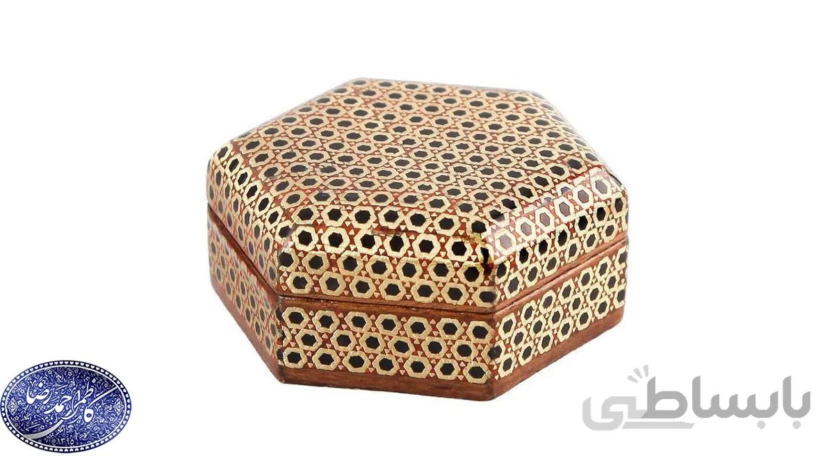 جعبه جاسکه ای خاتم کاری سیمی 6 گوش