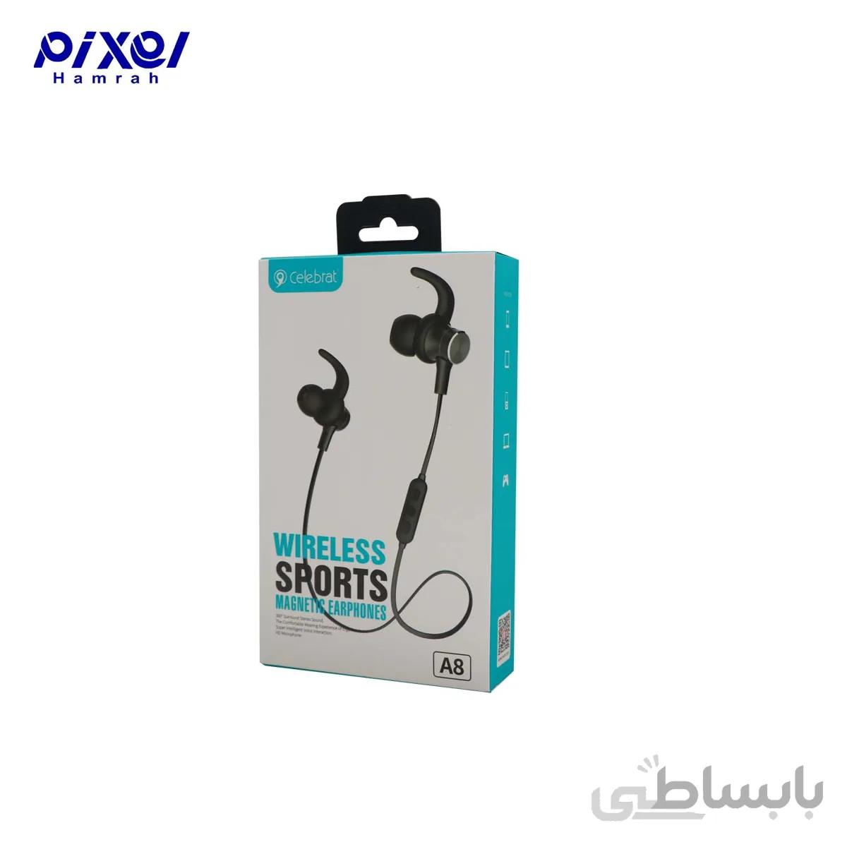 هندزفری بلوتوث دورگردنی Celebrat A8 ا celebrat A8 handsfree bluetooth