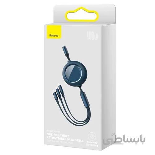 کابل سه سر بیسوس طول 1.2متر و توان 100 وات دارای سیم جمع کنBaseus Bright Mirror Retractable CAMLC-AMJ01