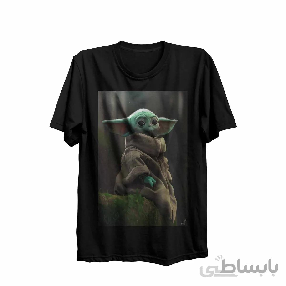تیشرت یقه گرد مشکی طرح سریال بیبی یودا Baby Yoda