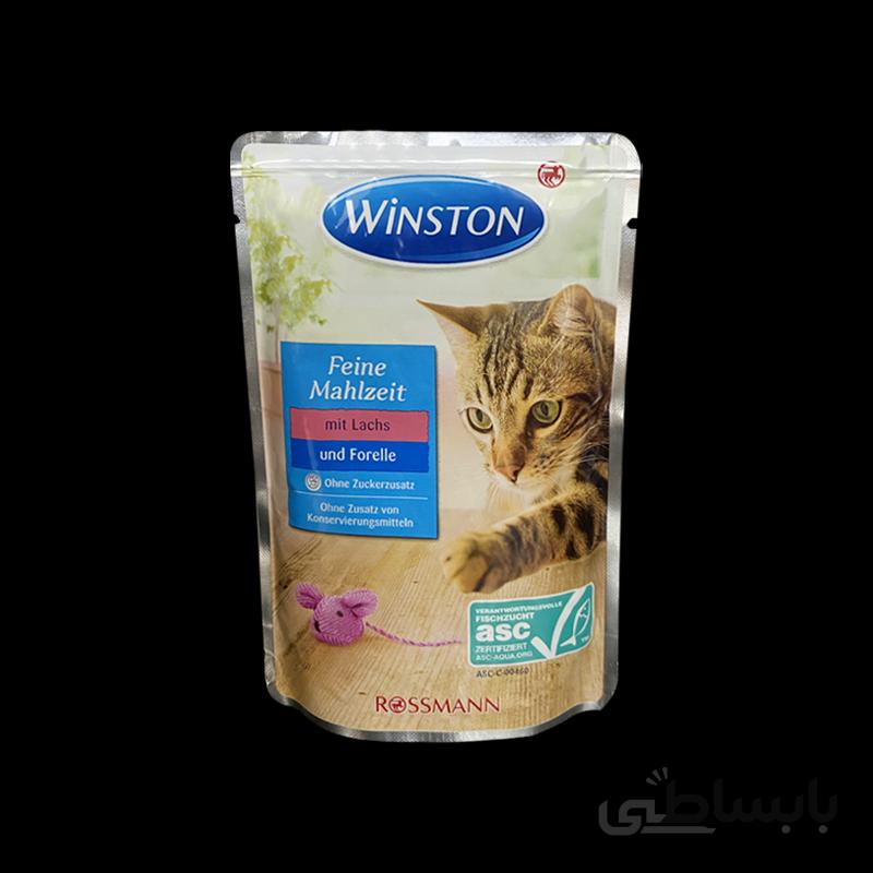 پوچ گربه وینستون با طعم ماهی قزل آلا و سالمون Winston Trout & Salmon وزن 100 گرم