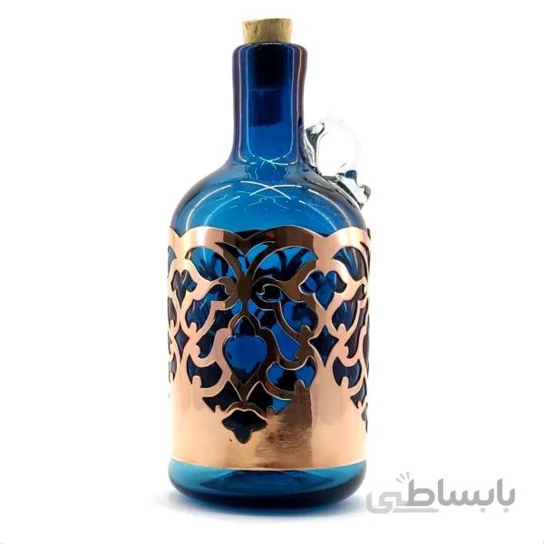 بطری شیشه ای تلفیق با مس کوچک دسته دار فیروزه ای