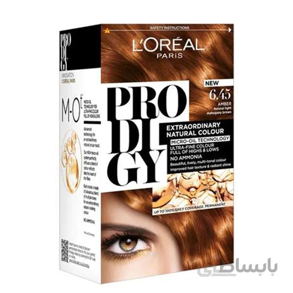رنگ موی بدون آمونیاک لورال Loreal اصل مدل پرودیجی شماره 6.45 ا Loreal Paris Ammonia free color Prodigy 6.45 Ambar Pelirrojo Natural