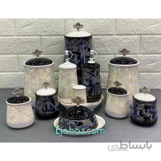 سرویس پاسماوری 14 پارچه طرح سنگ مشکی