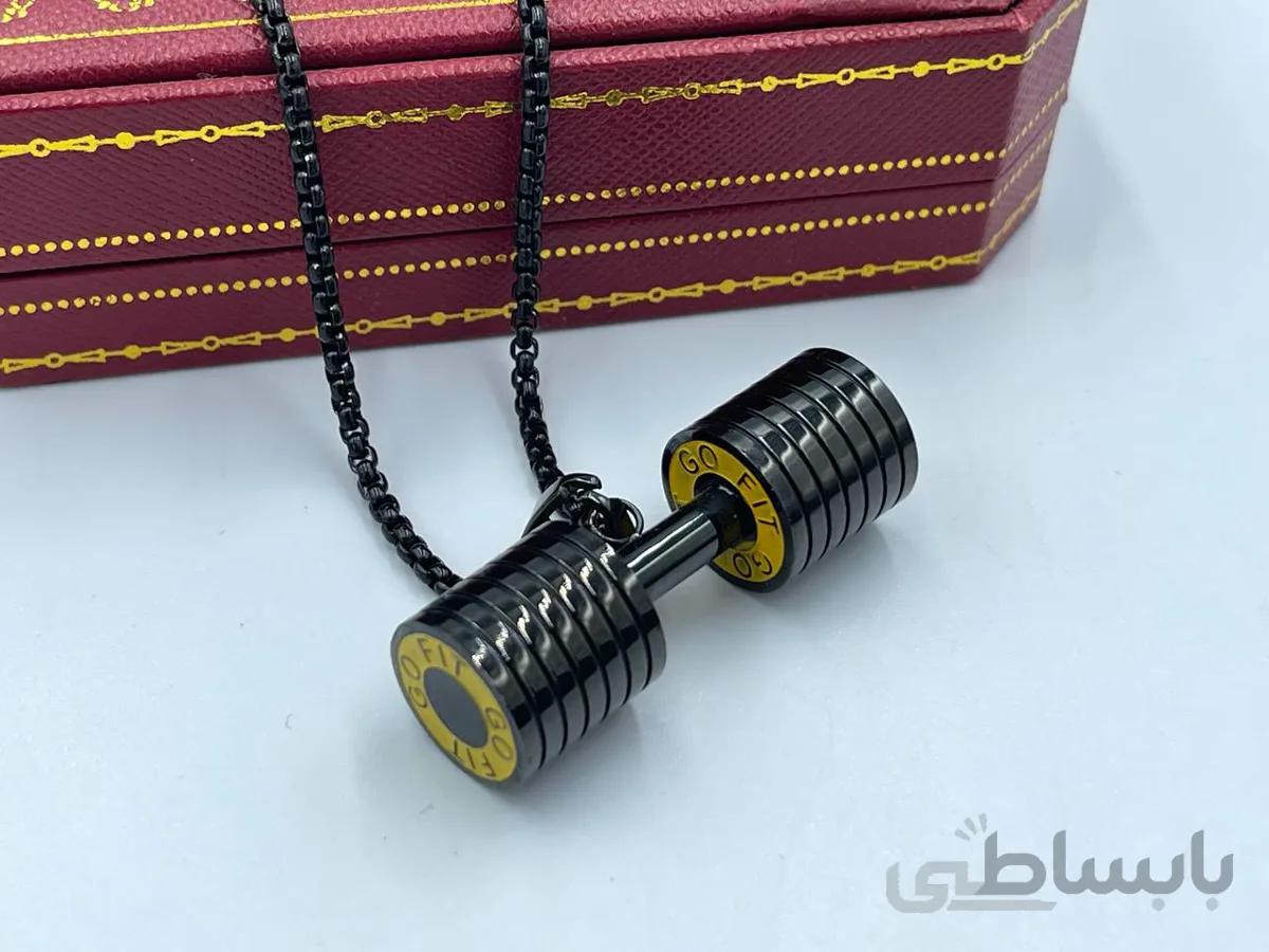 گردنبند دمبل مشکی و زرد