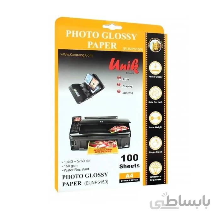 کاغذ فتو گلاسه براق 150 گرم RC یونیک سایز A4