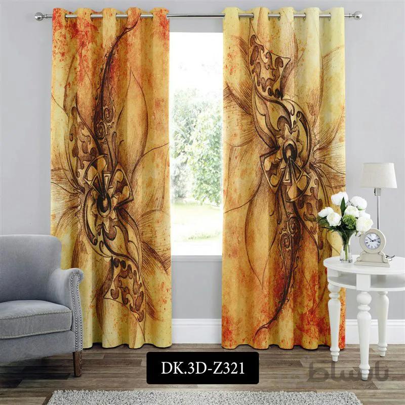 پرده پانچی (هازان و مخمل)کد DK.3D.Z321 طرح سه بعدی طراحی گل