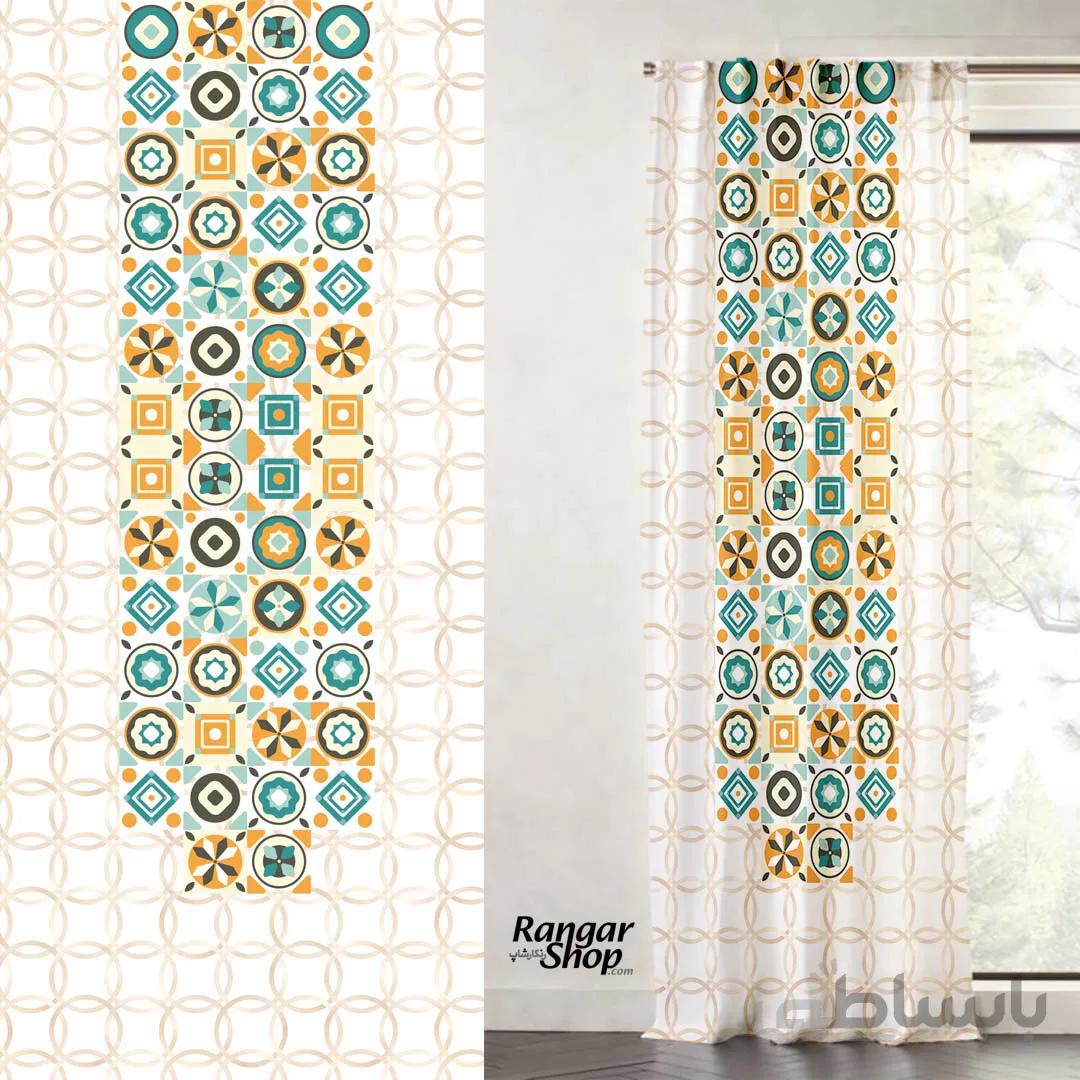 پرده سبز و زرد هندسی