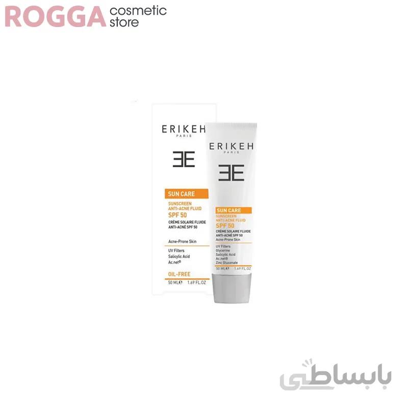 کرم ضد آفتاب SPF50 فاقد چربی رنگی ضد جوش اریکه Erikeh
