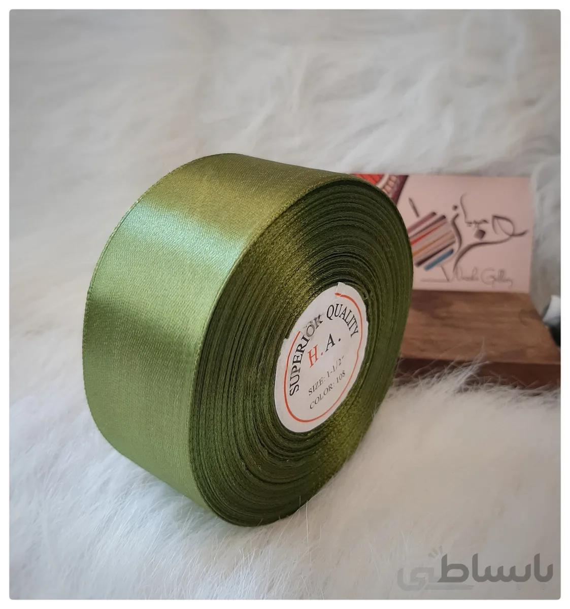 روبان ساتن 4 سانت سبز رول کامل
