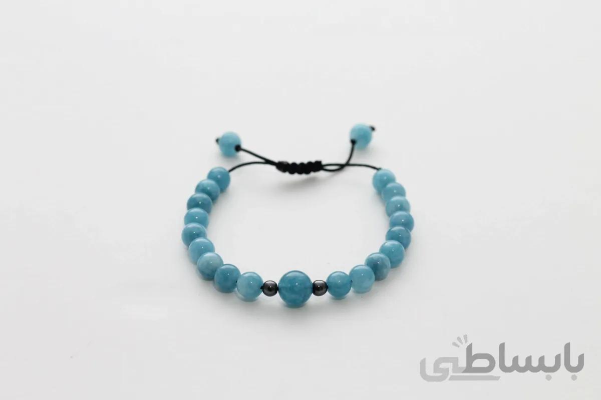 دستبند سنگ اصل آکوآمارین، حدید کد BT-288