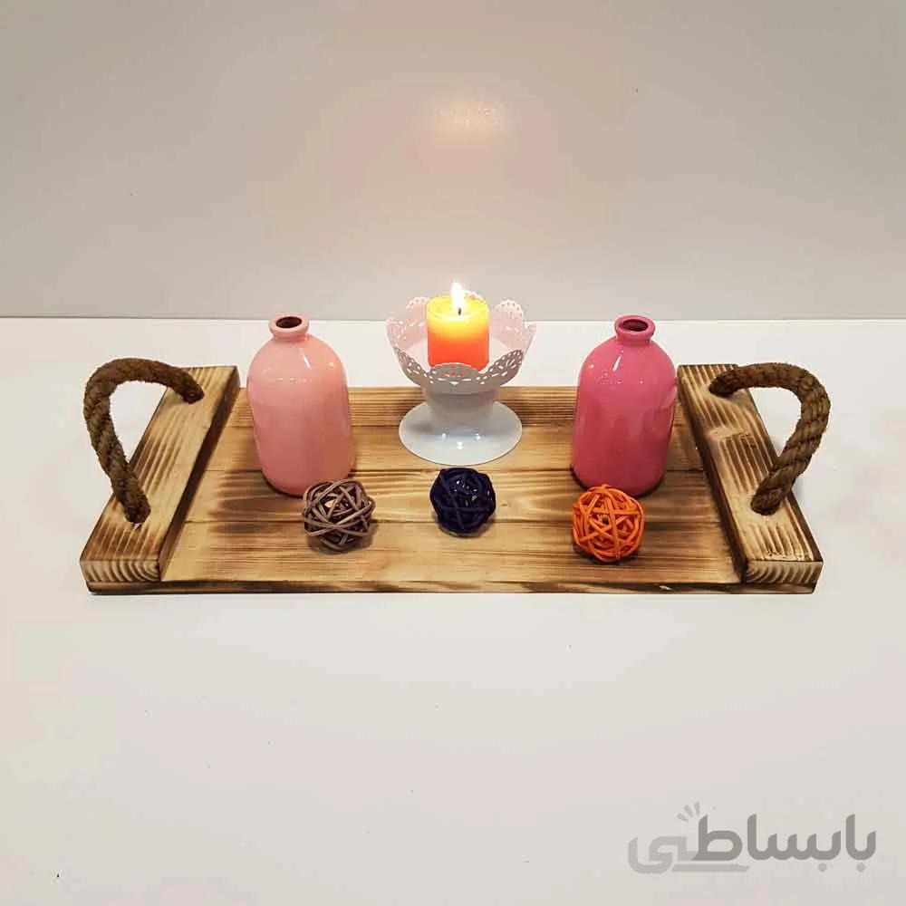 سینی چوبی طنابی متوسط رنگ سوخته