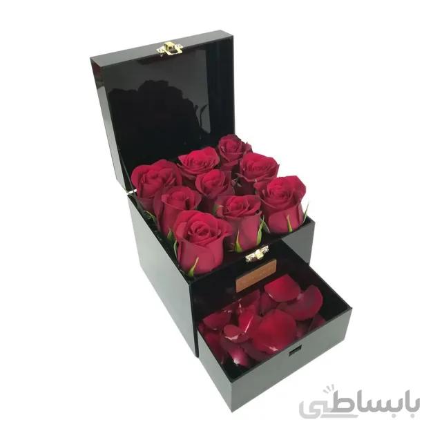 باکس پلکسی کشودار با 9 شاخه رز هلندی